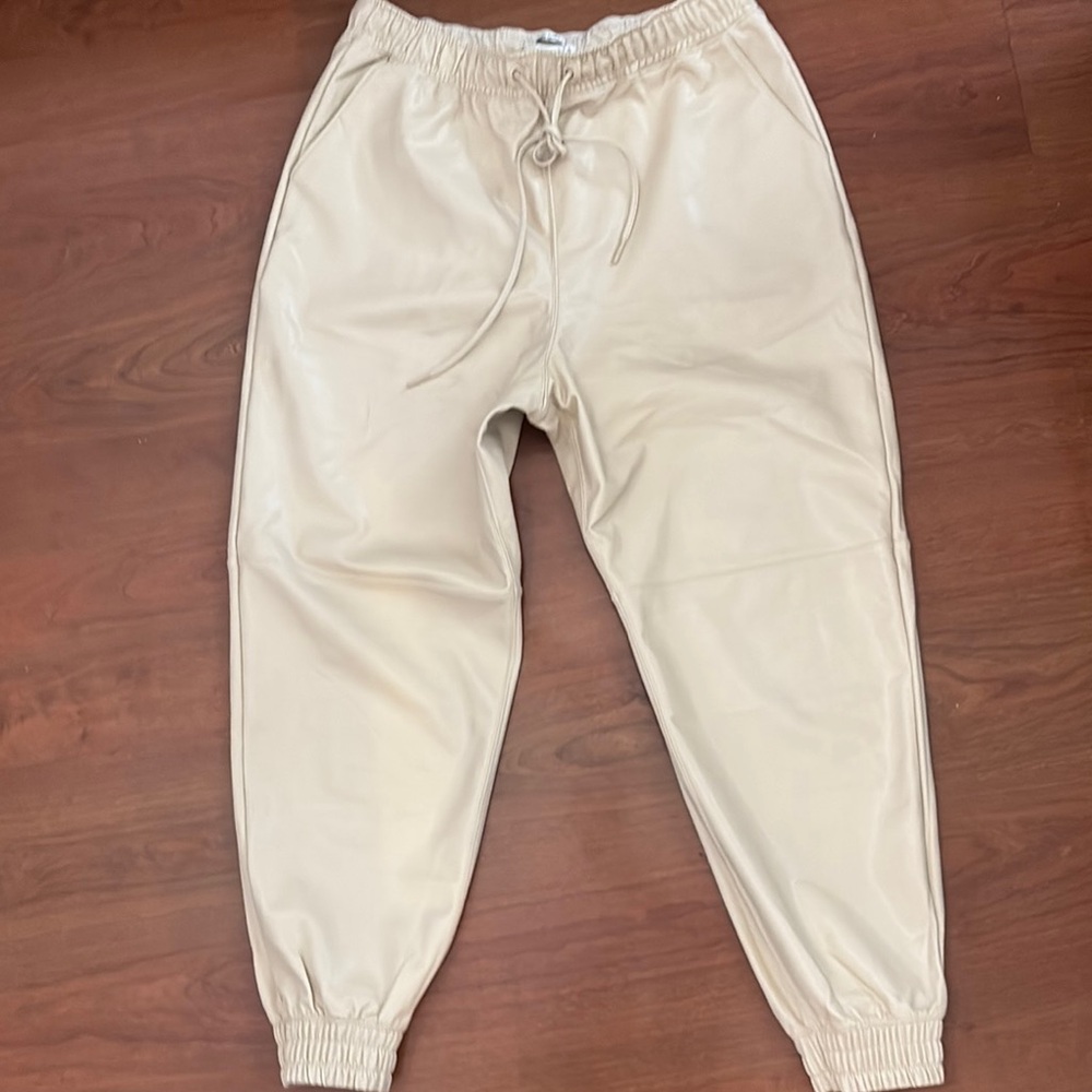 Began Leather Beige Jogger Pants